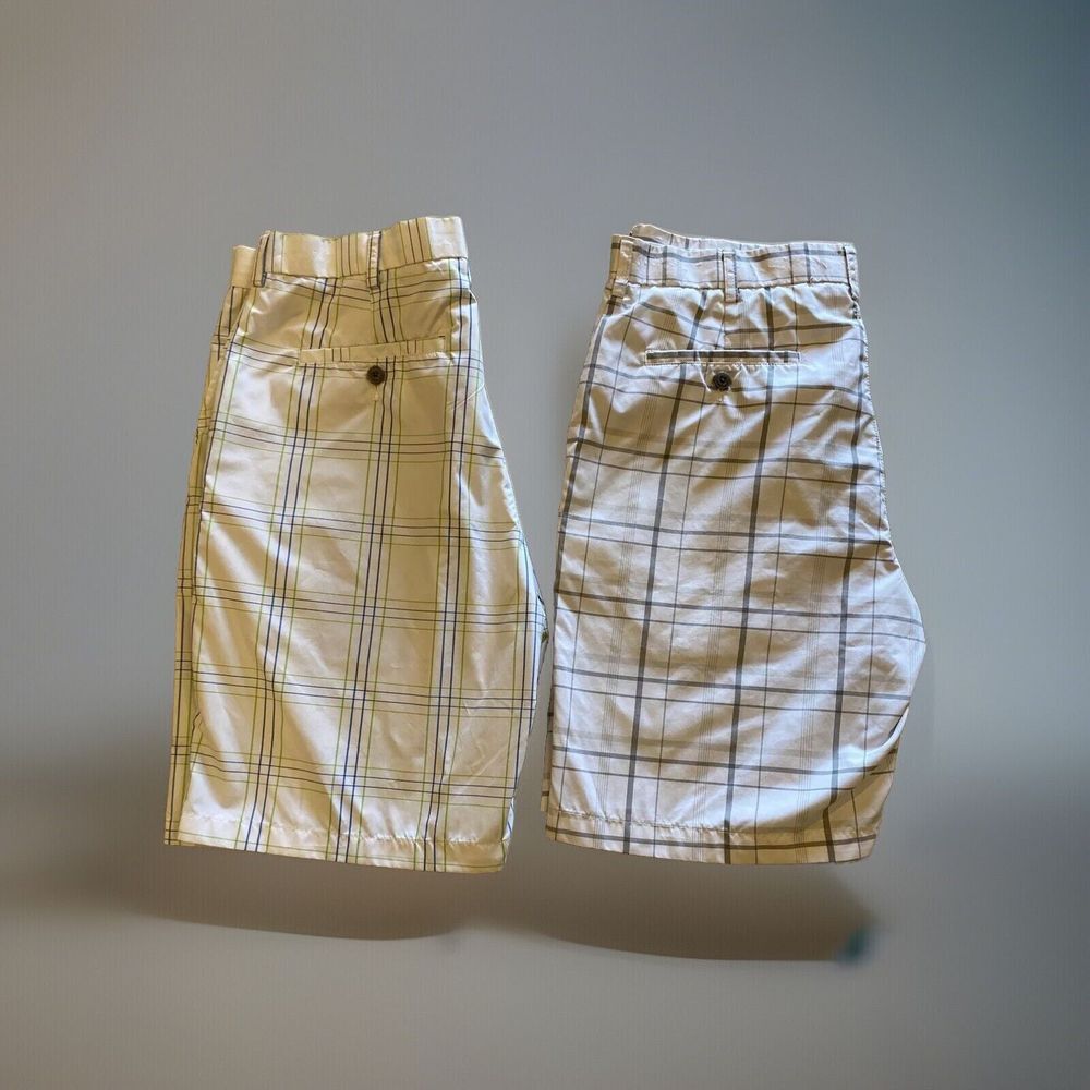 Ben Hogan Performance 2 Pair Men's Plaid Golf Shorts White Plaid Sz‎ 34